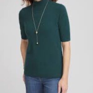 Chico's Emerald Green Mock Neck 100% Cashmere Elbow sleeveSweater Good Condition